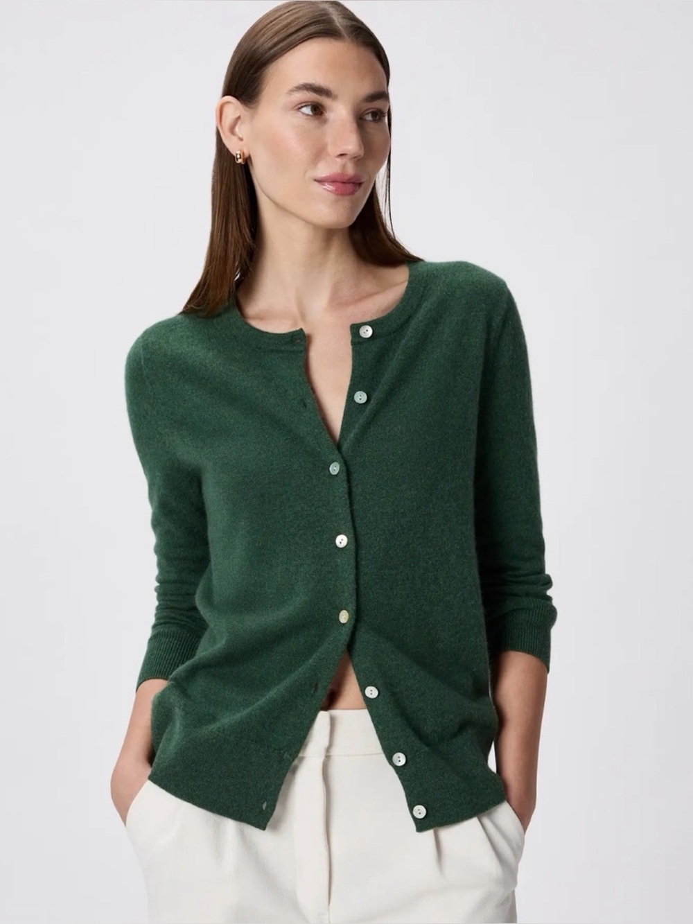 Quince Forest Green Cashmere Crewneck Cardigan